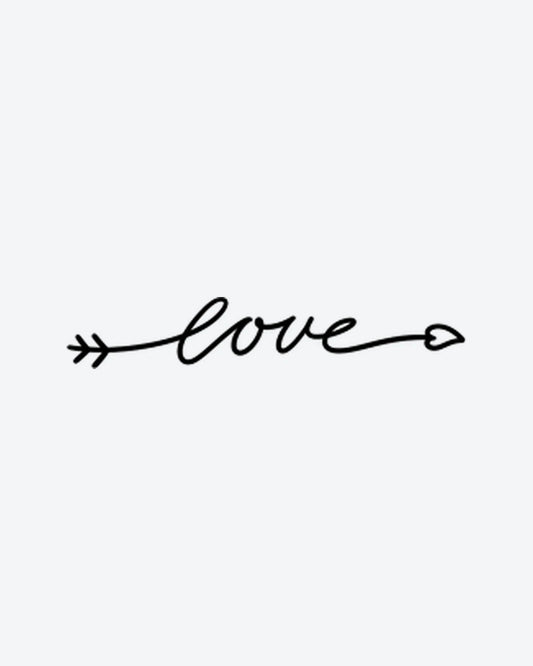 Love Arrow 3 semi-permanent tattoo design by INKY – Fine Line, Heart, Arrow illustration, 2 x 2 in (4x4 cm), available at inkytatt.com