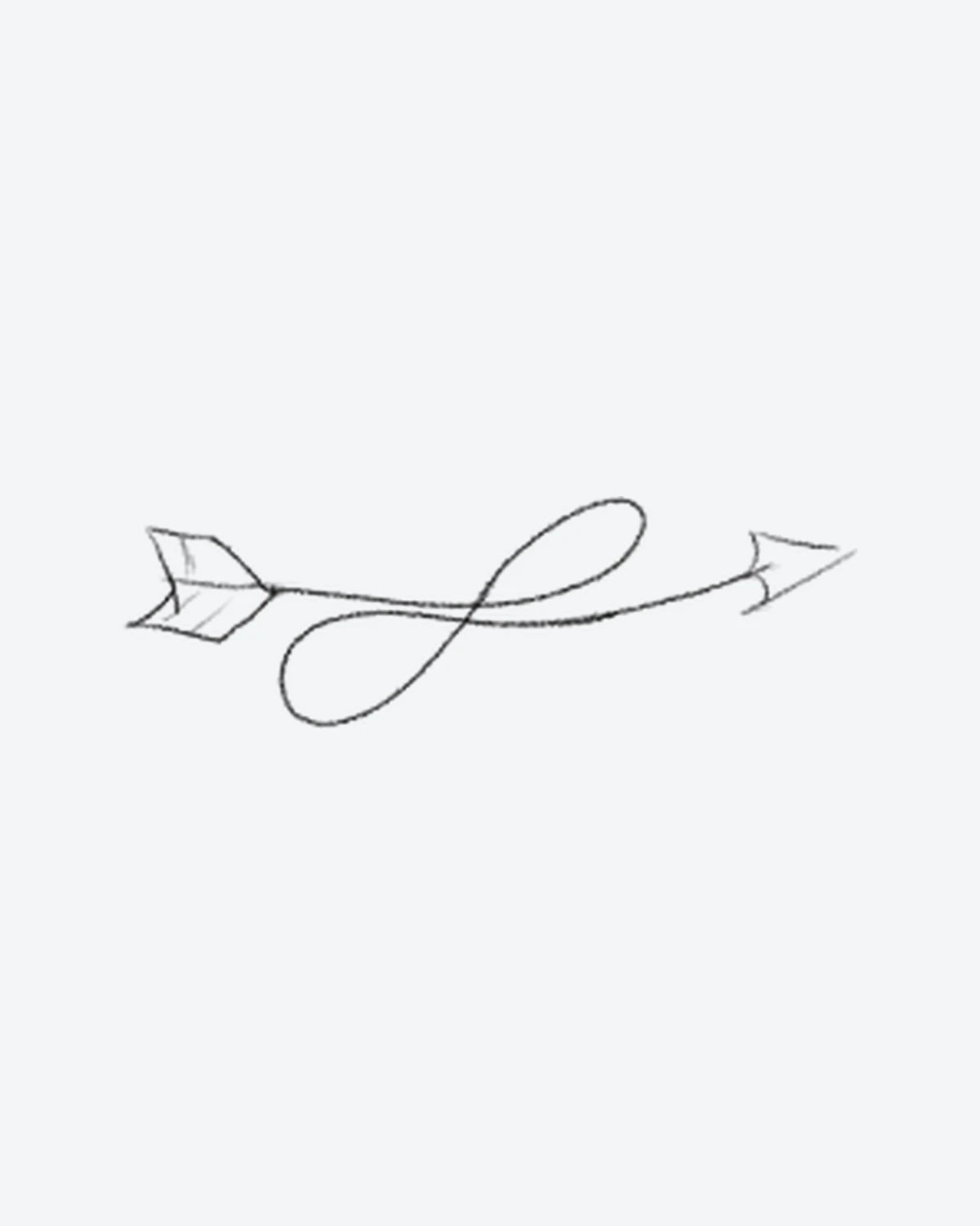 Loop Arrow semi-permanent tattoo design by INKY – Infinity, Arrow, Hand illustration, 2 x 2 in (4x4 cm), available at inkytatt.com