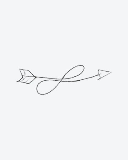 Loop Arrow semi-permanent tattoo design by INKY – Infinity, Arrow, Hand illustration, 2 x 2 in (4x4 cm), available at inkytatt.com