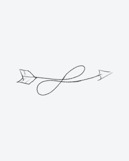 Loop Arrow semi-permanent tattoo design by INKY – Infinity, Arrow, Hand illustration, 2 x 2 in (4x4 cm), available at inkytatt.com