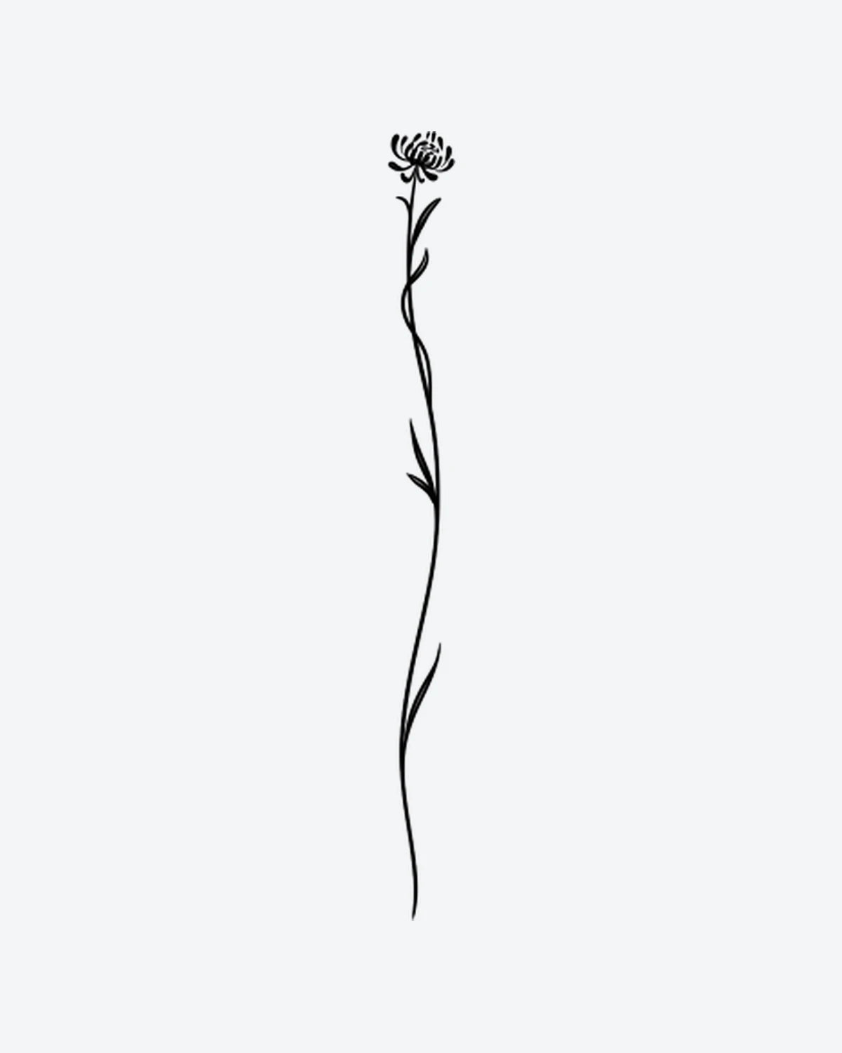 Tall Bloom semi-permanent tattoo design by INKY – Fine Line, Flower, Leaves, Blossom, Stem illustration, 2 x 2 in (4x4 cm), available at inkytatt.com