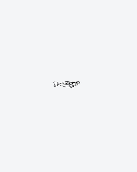 Little Fish semi-permanent tattoo design by INKY – Fish, Eye, Dotwork, Ring, Sea illustration, 2 x 2 in (4x4 cm), available at inkytatt.com