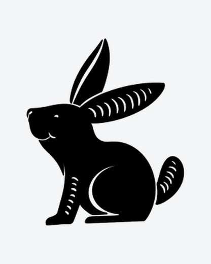 Black Rabbit semi-permanent tattoo design by INKY – Pattern, Rabbit, Silhouette illustration, 2 x 2 in (4x4 cm), available at inkytatt.com