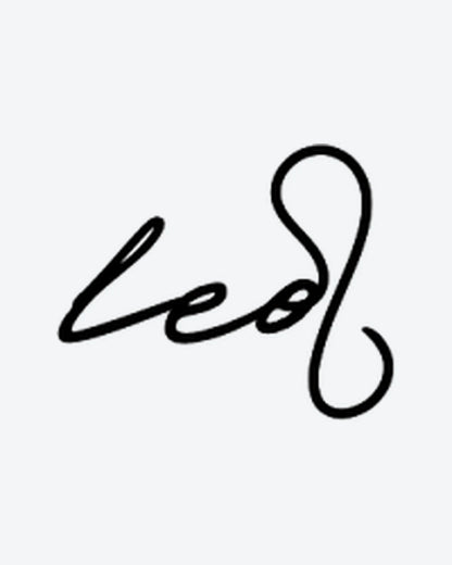 Leo Zodiac semi-permanent tattoo design by INKY – Fine Line, Leo illustration, 2 x 2 in (4x4 cm), available at inkytatt.com