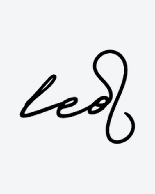 Leo Zodiac semi-permanent tattoo design by INKY – Fine Line, Leo illustration, 2 x 2 in (4x4 cm), available at inkytatt.com