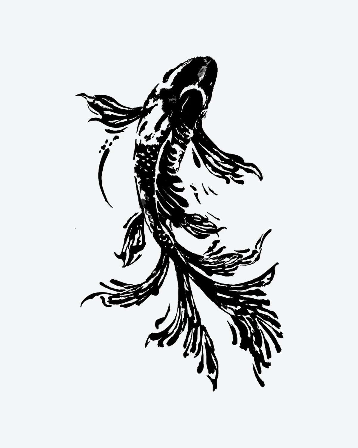 Black Koi semi-permanent tattoo design by INKY – Fish, Koi illustration, 3 x 3 in (7x7 cm), available at inkytatt.com