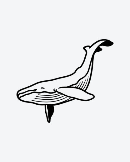 Whale Art semi-permanent tattoo design by INKY – Whale, Ocean illustration, 2 x 2 in (4x4 cm), available at inkytatt.com