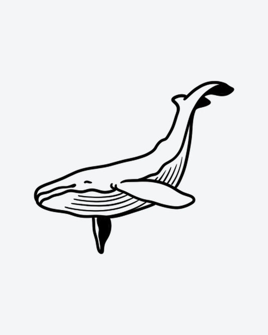 Whale Art semi-permanent tattoo design by INKY – Whale, Ocean illustration, 2 x 2 in (4x4 cm), available at inkytatt.com
